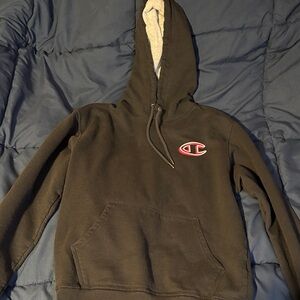 Champion Black Hoodie with Red Logo